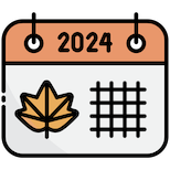 2024 calendar icon with a maple leaf 